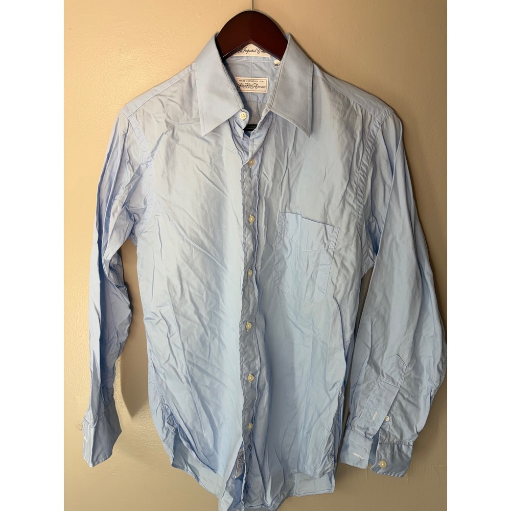 Saks Fifth Avenue Mens Light Blue Cotton Dress Shirt 15-32 Long Sleeve Pocket